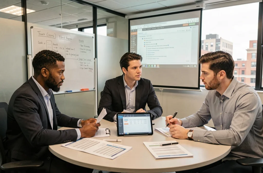 Équipe PME en réunion pour optimiser la gestion des licences logicielles de l'entreprise