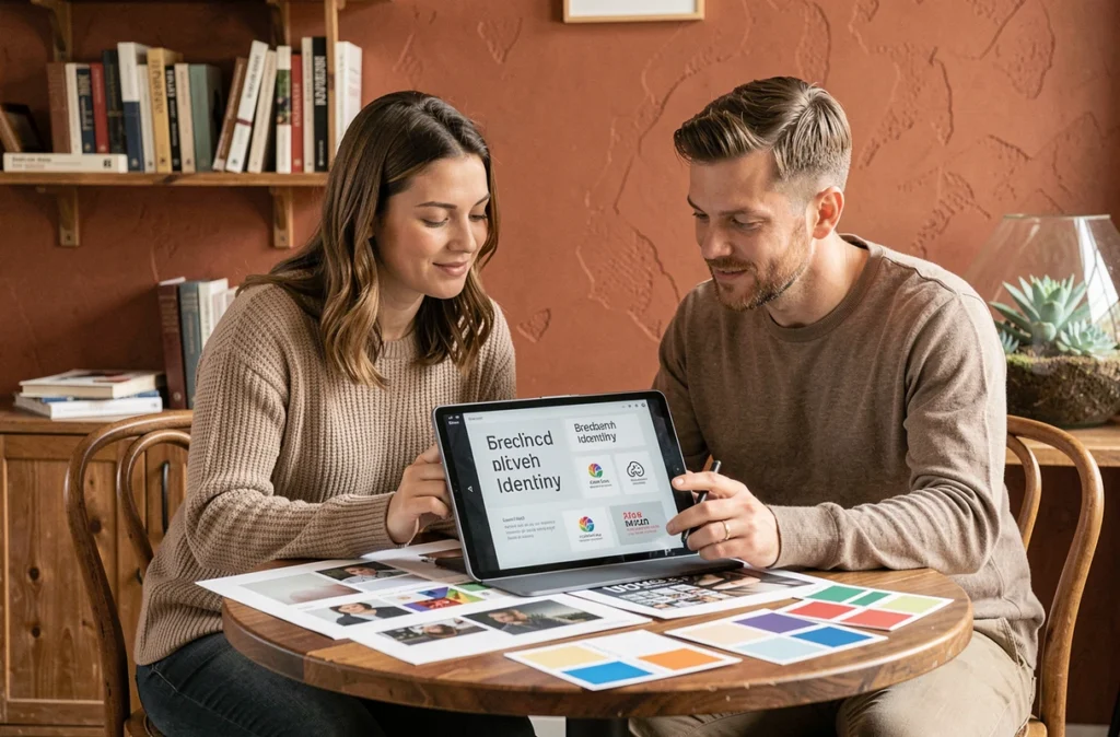 Duo créatif de Breizh Tandem travaillant sur l'identité visuelle et l'expérience utilisateur d'une marque