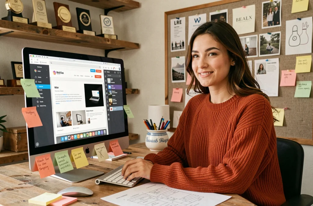 Développeuse Webflow de l'agence Mazette construisant un site no-code dans un studio breton