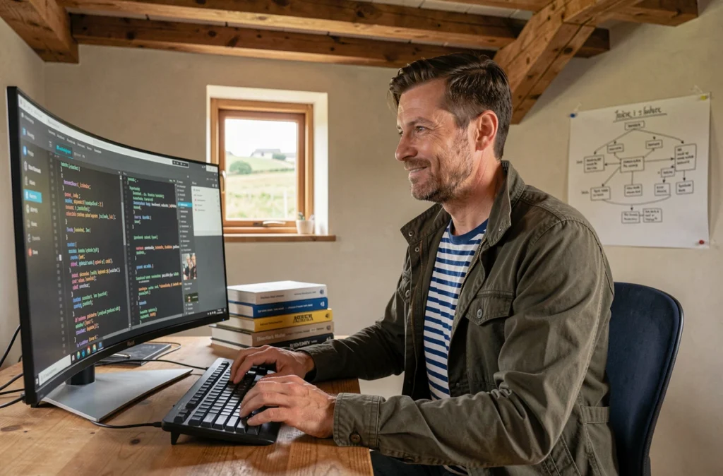 Développeur web de Web Armor travaillant sur un projet de site responsive dans le Finistère